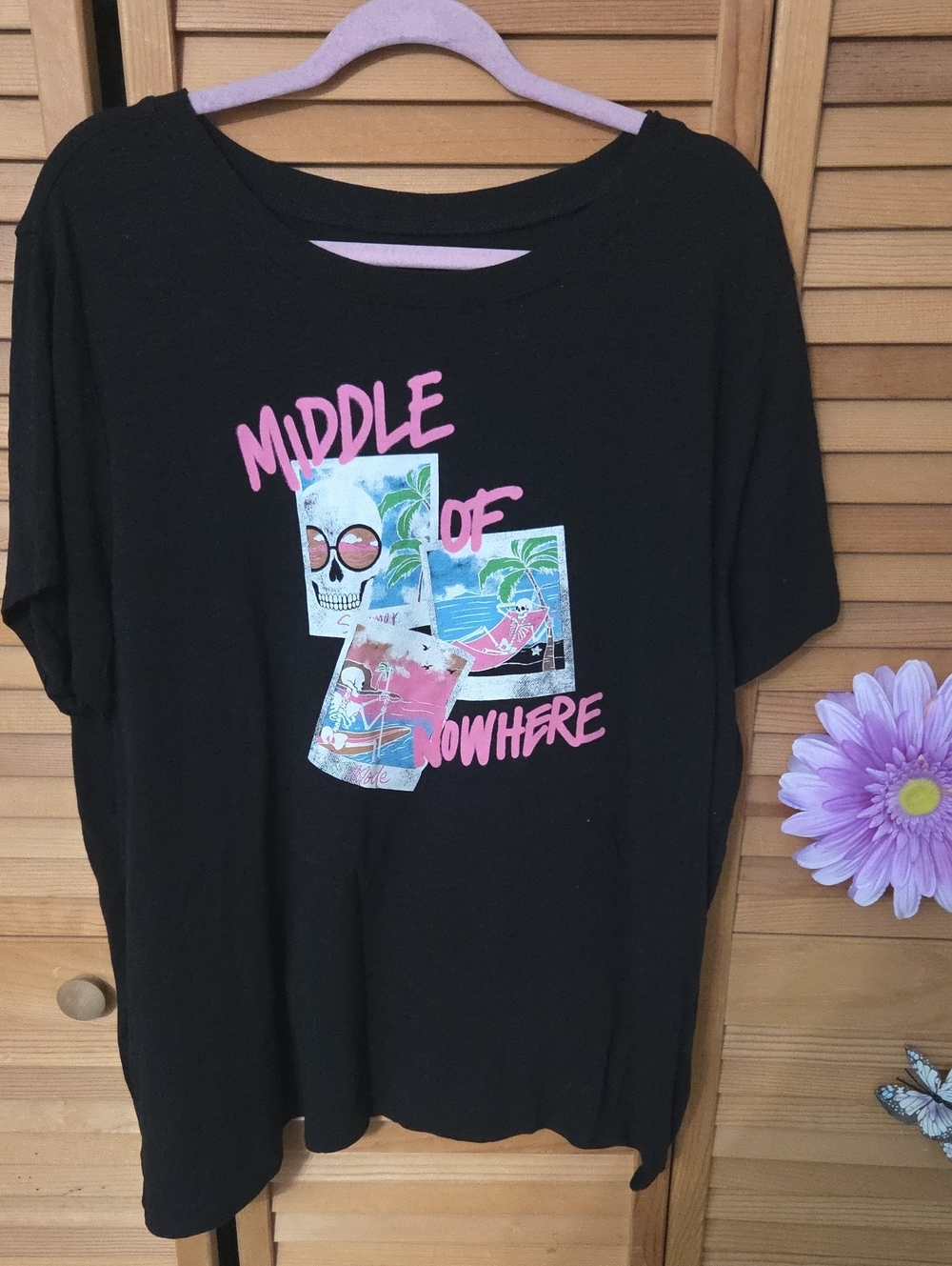 Torrid Black Tee with Pink Neck Band